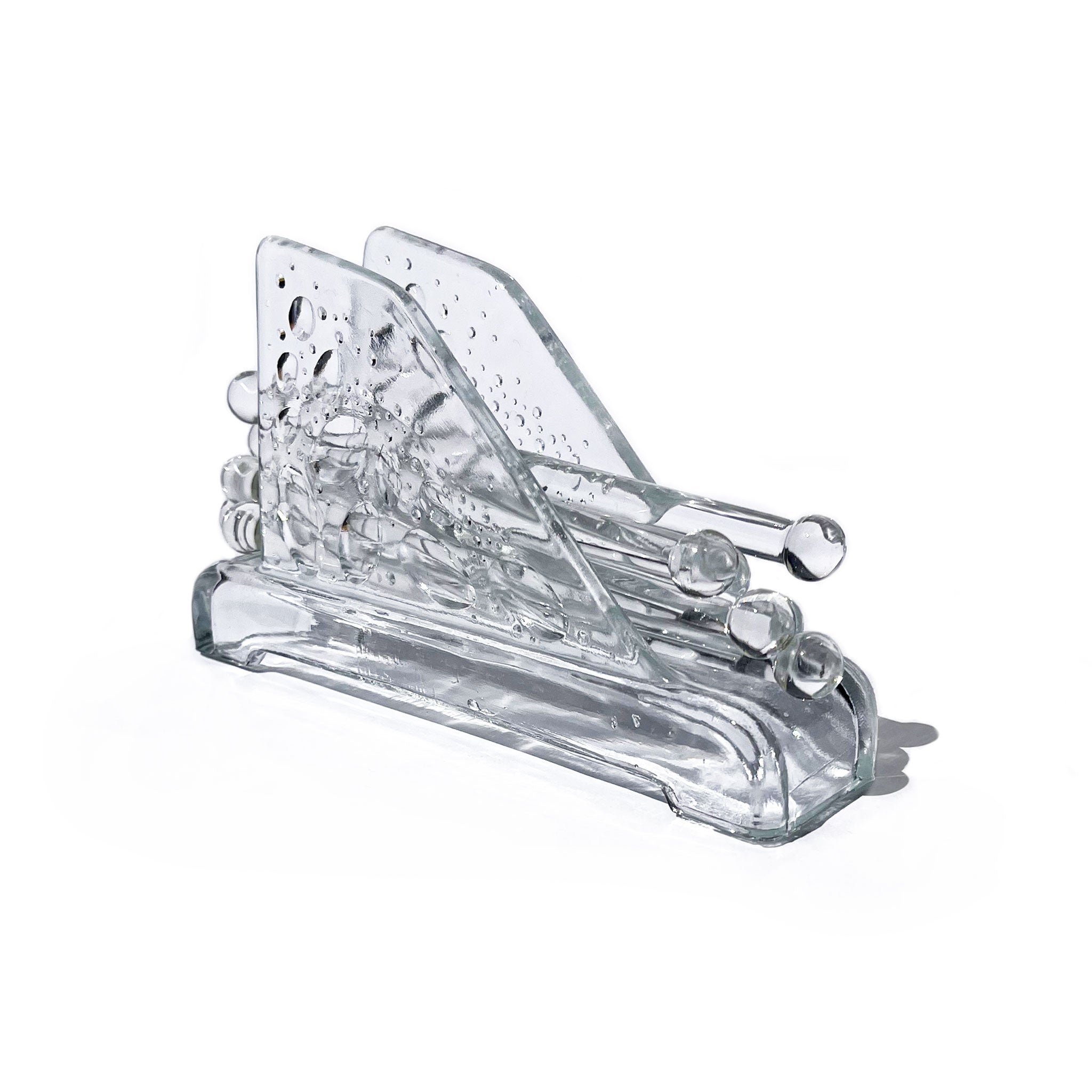 Set of 6 glass drink stirrers with ice-like textured base, Poland, 1970s.