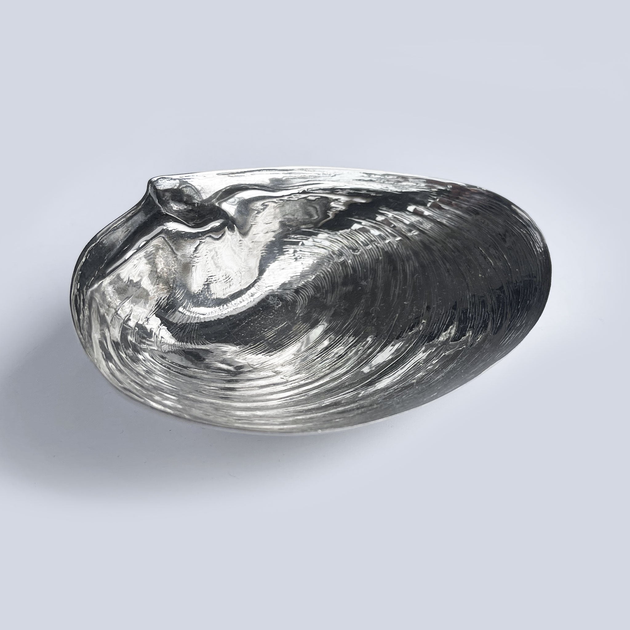Delicate silver mussel shell plate, 1960s.