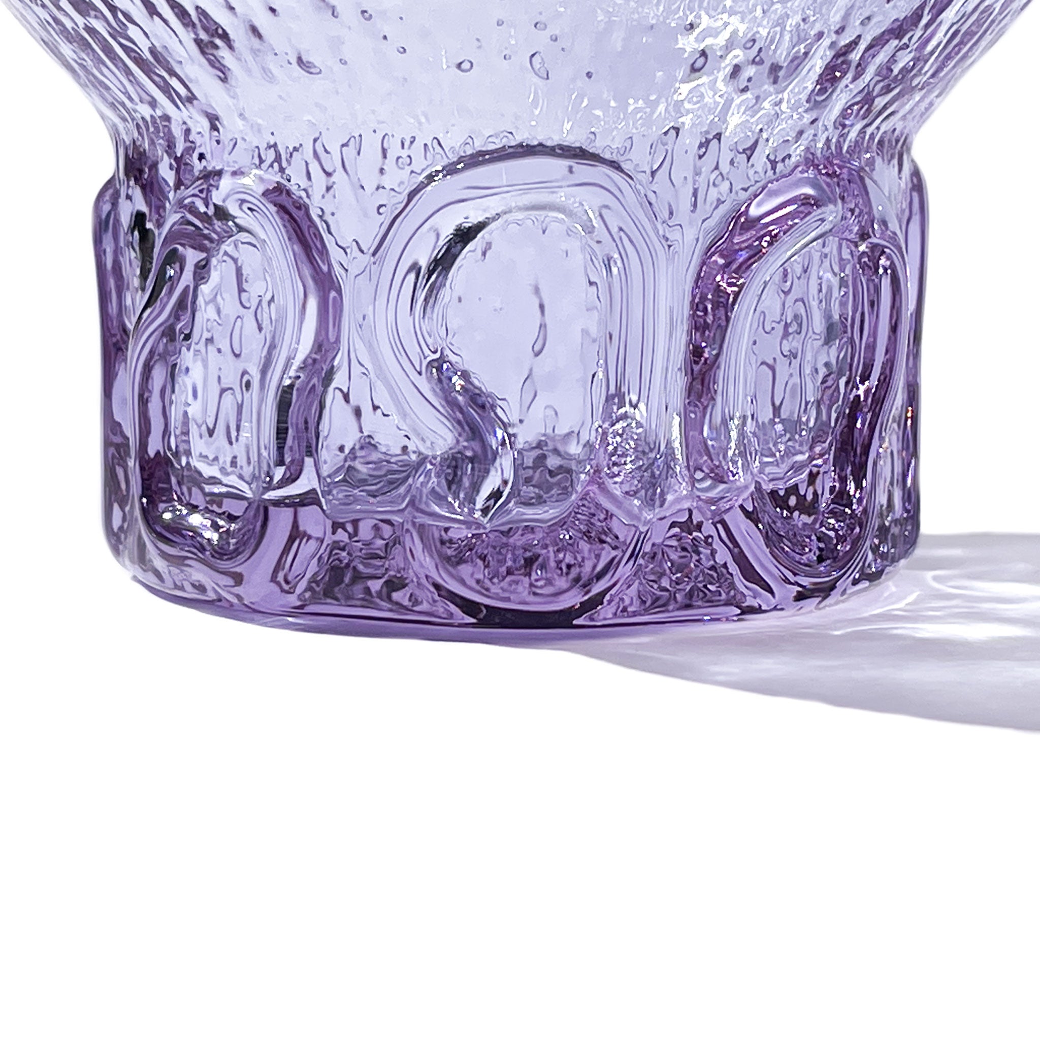 Organic Brutalist set of 4 balloon glasses in textured neodymium glass with hand-sculpted base, Italy, 1970s.