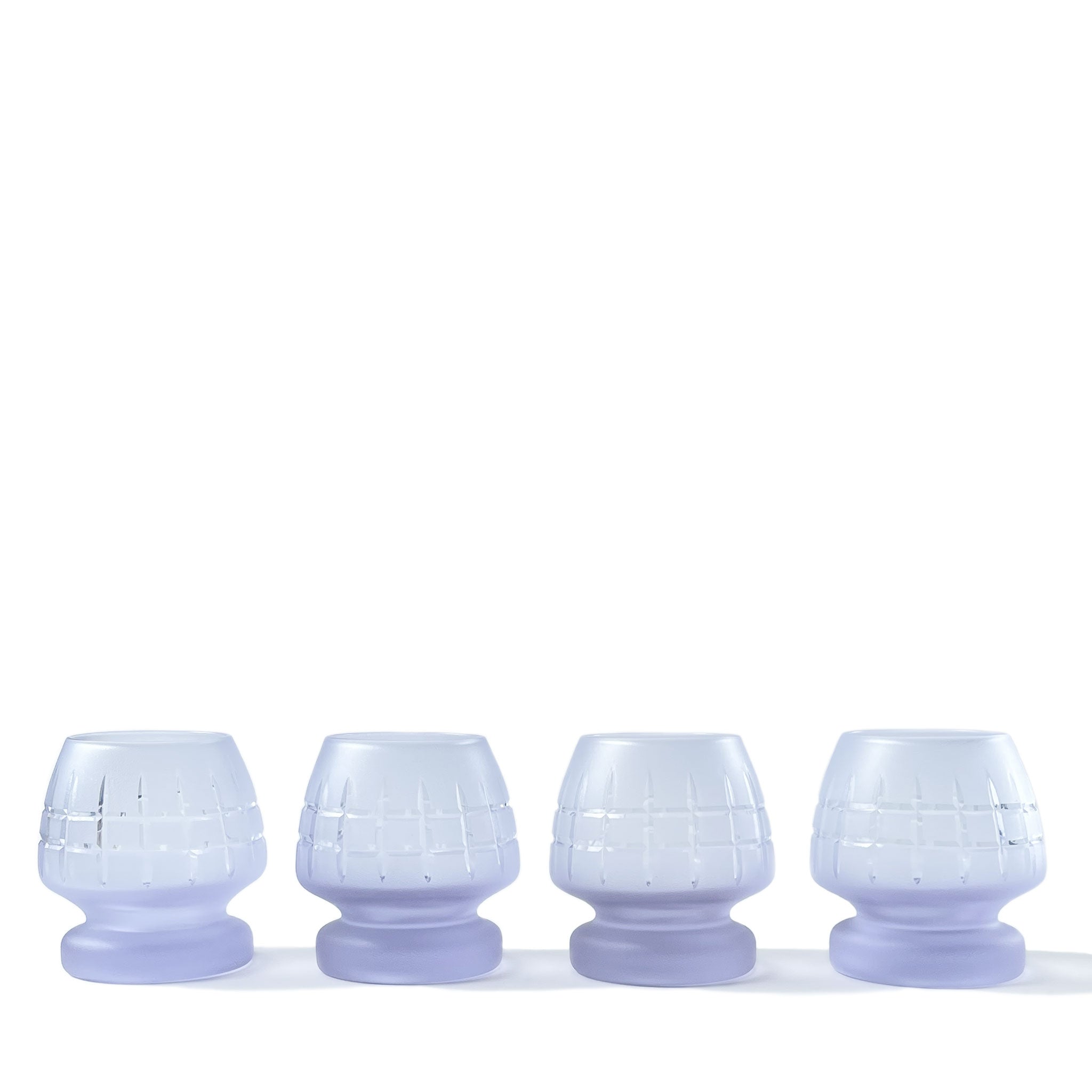 Set of 4 satin neodymium coupe glasses inspired by New York’s grid street system, Italy, 1970s.