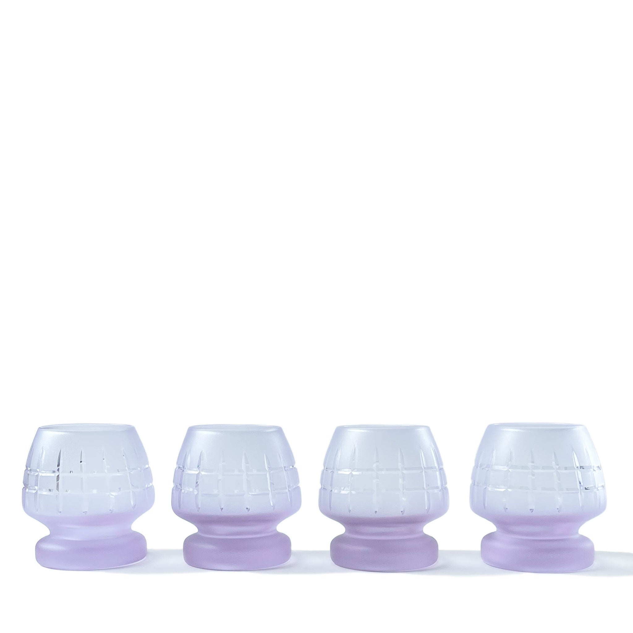 Set of 4 satin neodymium coupe glasses inspired by New York’s grid street system, Italy, 1970s.