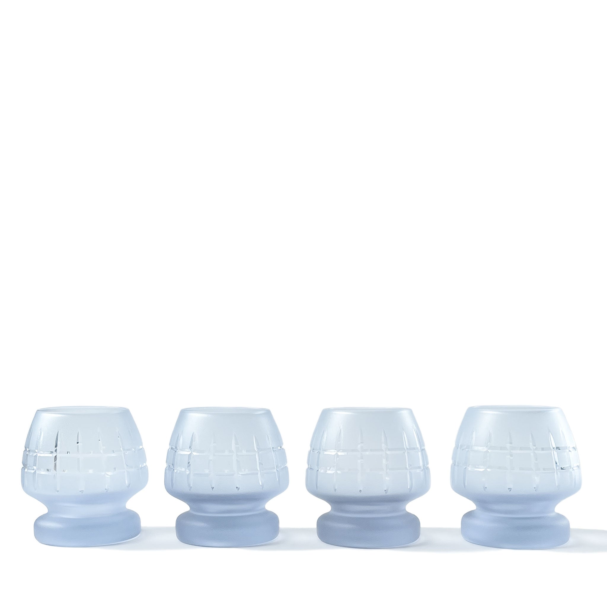 Set of 4 satin neodymium coupe glasses inspired by New York’s grid street system, Italy, 1970s.