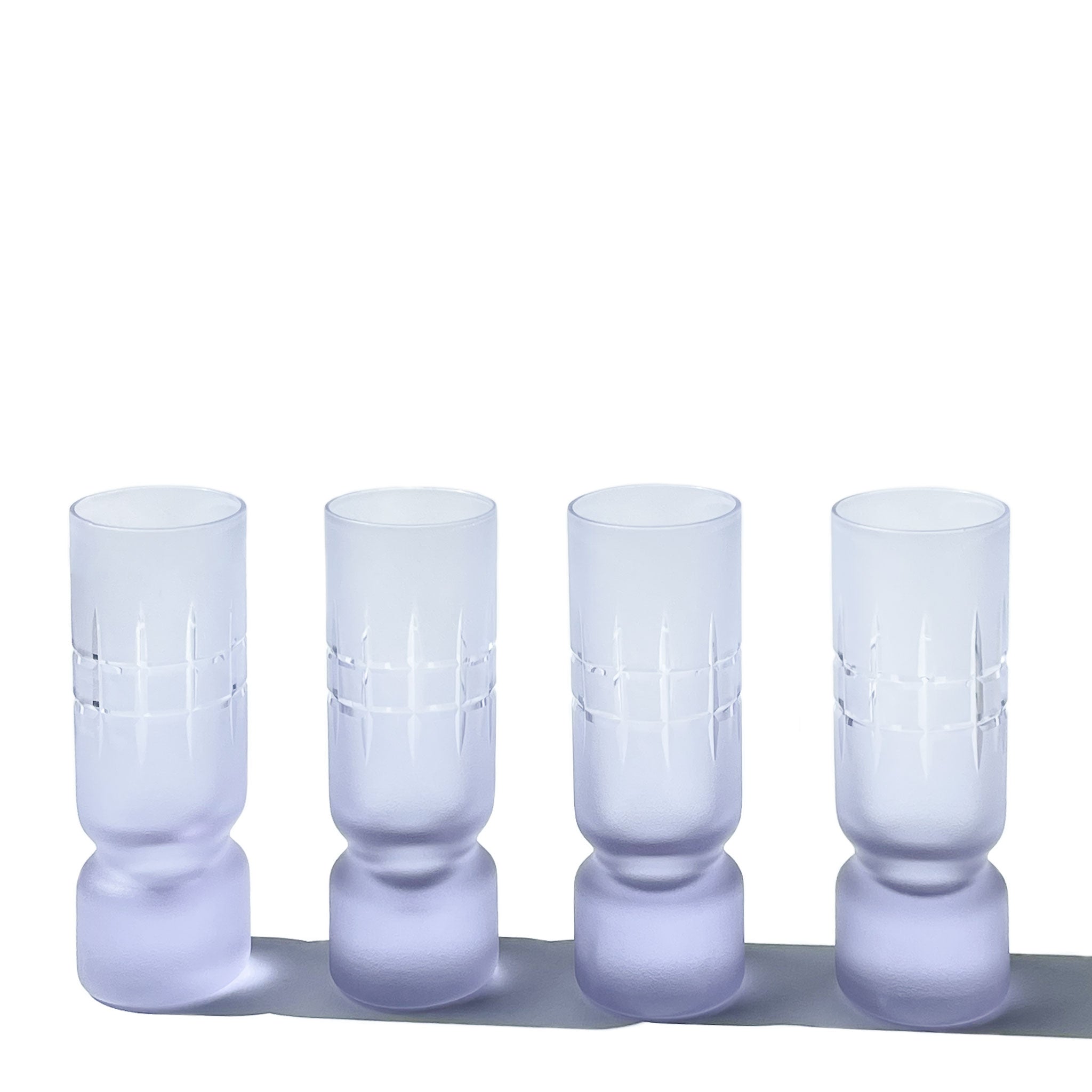 Set of 4 satin neodymium tumbler glasses inspired by New York’s grid street system, Italy, 1970s.