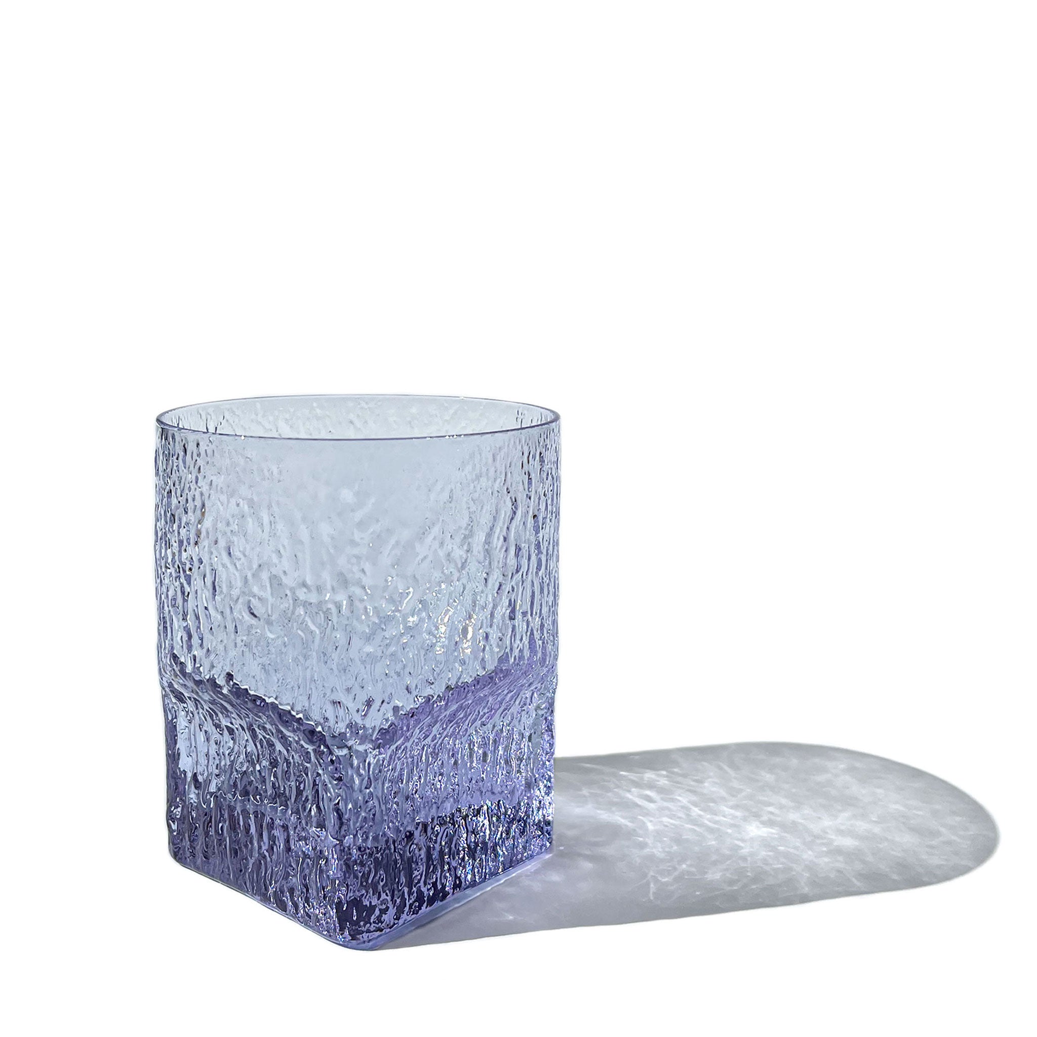 Brutalist set of 6 sculptural glasses in textured neodymium glass, Italy, 1970s.