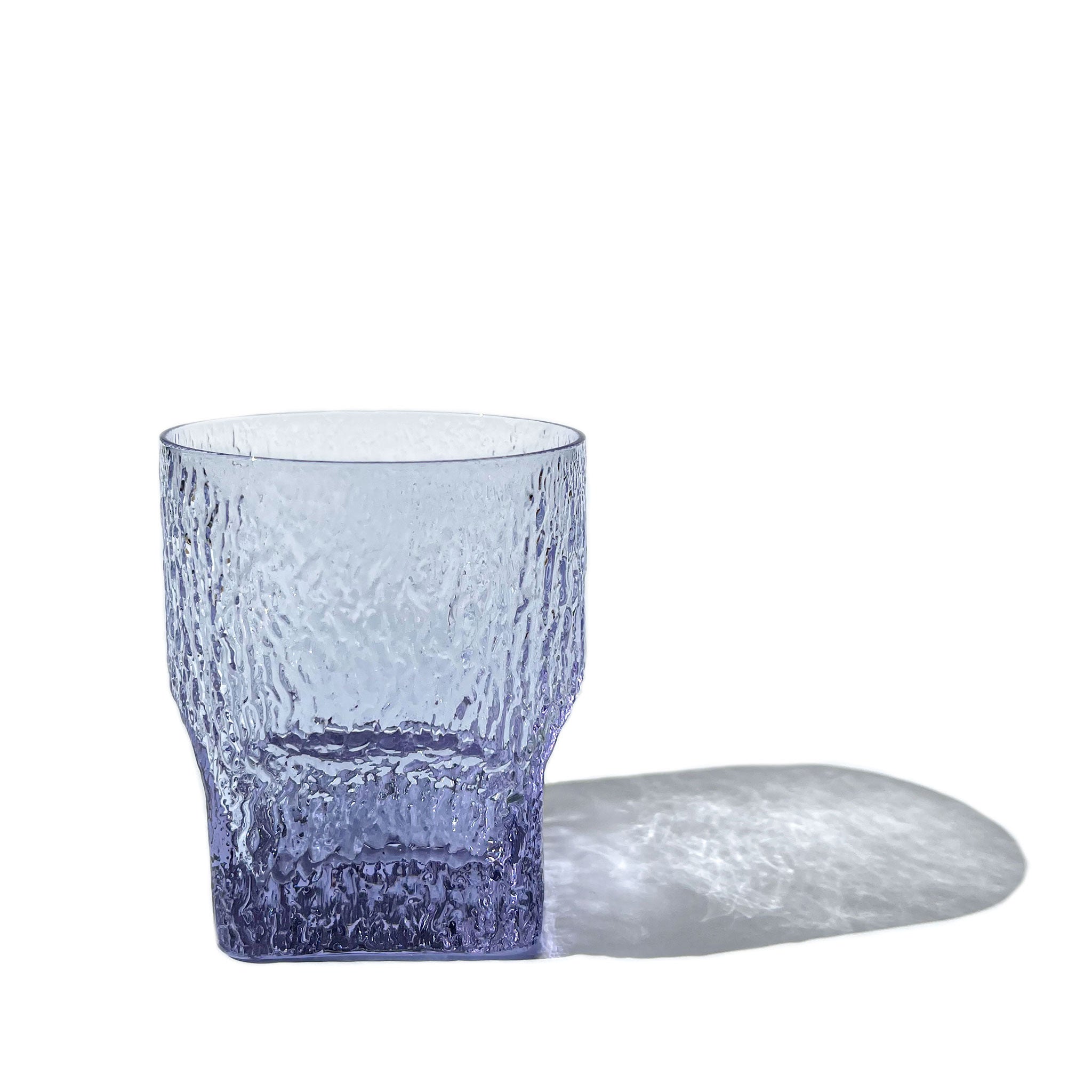 Brutalist set of 6 sculptural glasses in textured neodymium glass, Italy, 1970s.