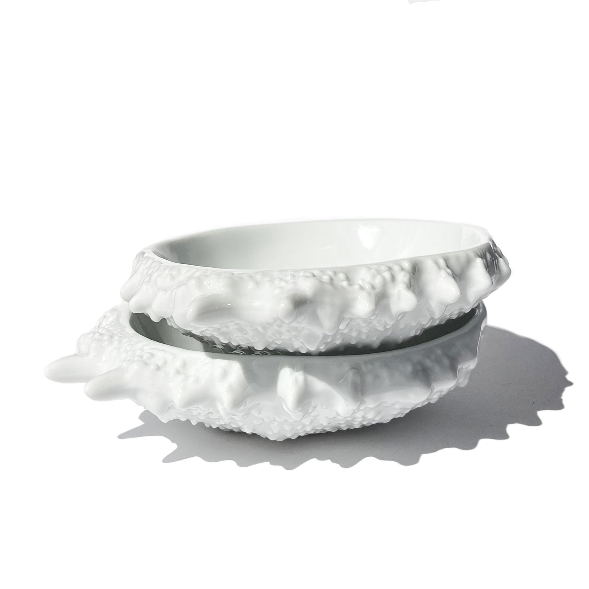 Set of 2 shell ceramic plates — sculptural tableware.