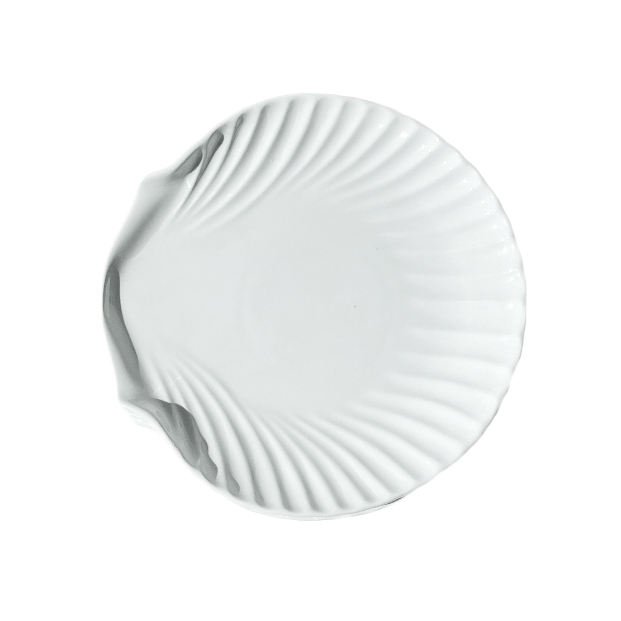 Set of 4 white ceramic shell plates — sculptural tableware.