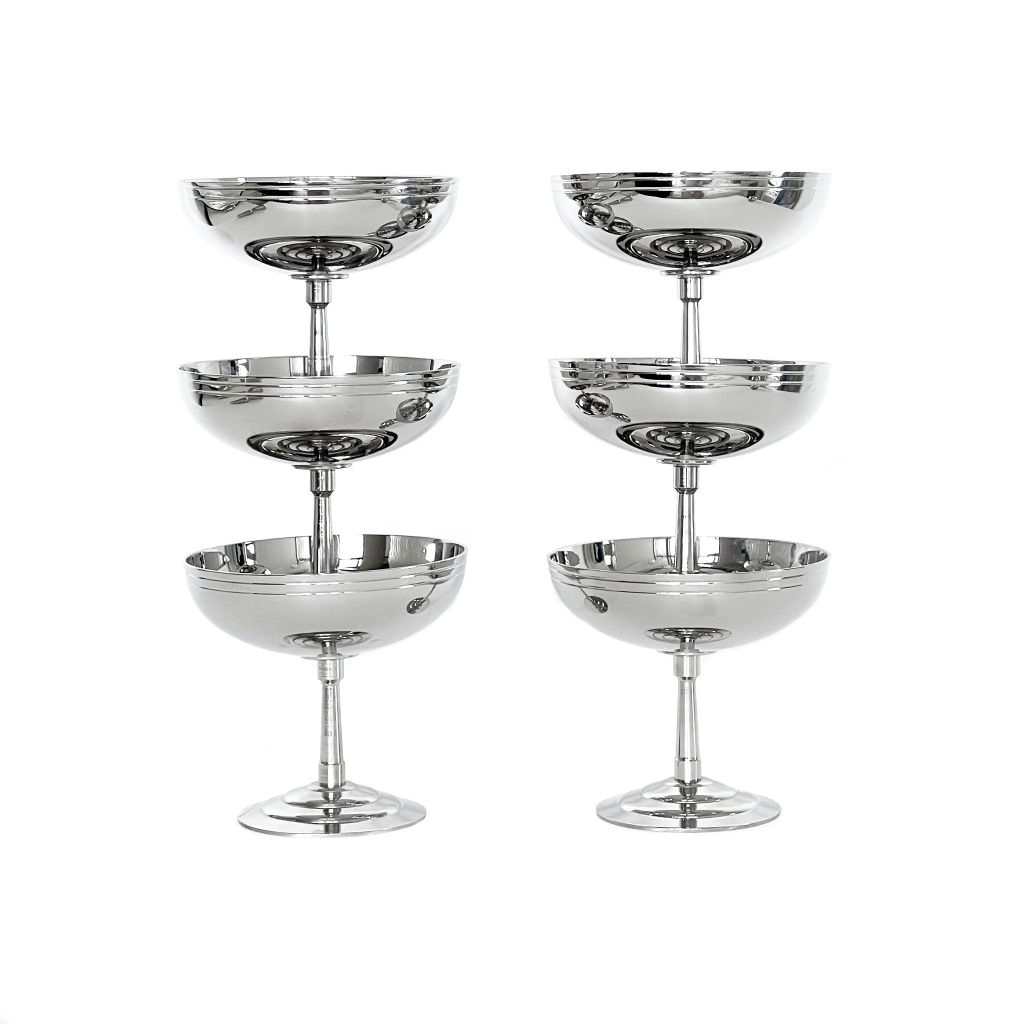 Set of 6 stainless steel coupes, France, 1970s.
