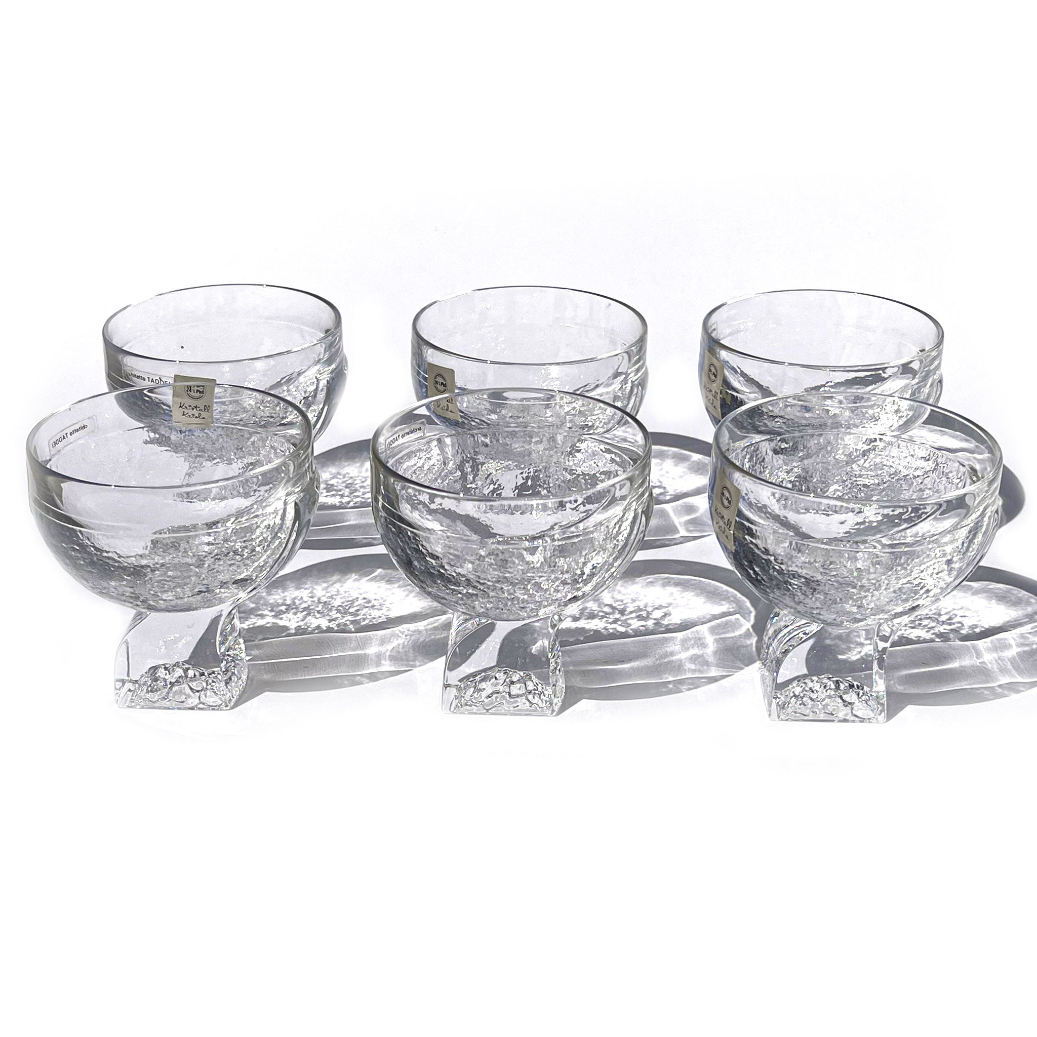 Set of 6 ice-like crystal glasses by Taddei Sestini for Kristall Krisla, Italy, 1970s.
