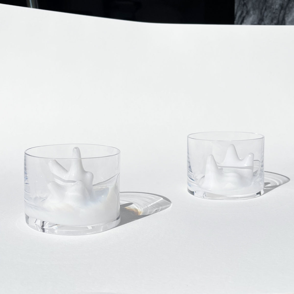 Sculptural low glasses Body of Glacier — set of 2