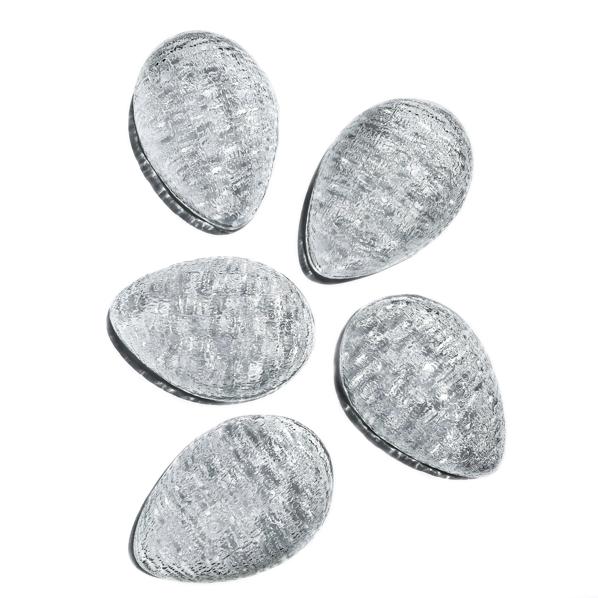 Set of 5 ice-like textured glass plates designed by Drost for Zabkowice Glassworks, Poland, 1970s.