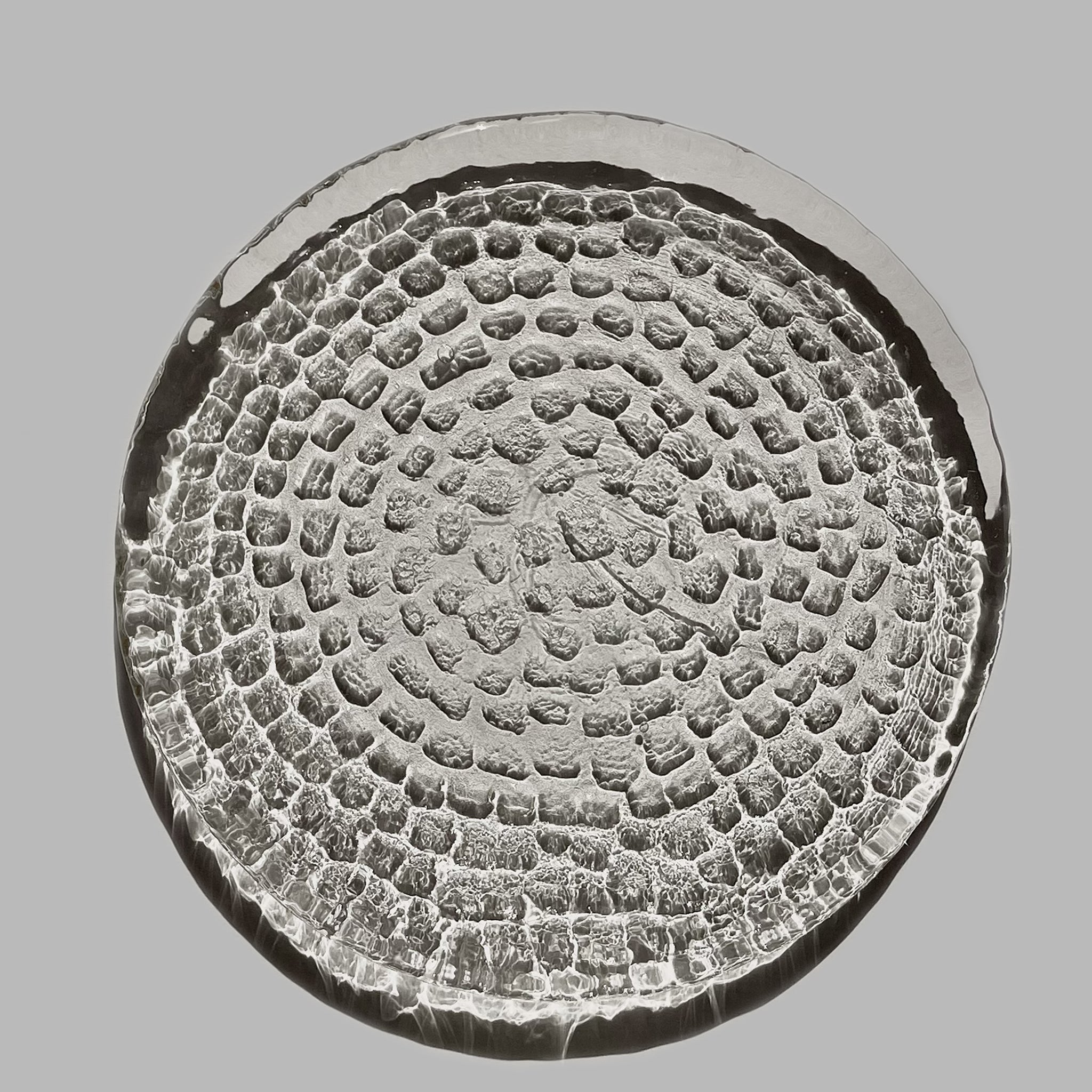 Set of 3 Bruk textured glass plates designed by Drost for Zabkowice Glassworks, Poland, 1970s.
