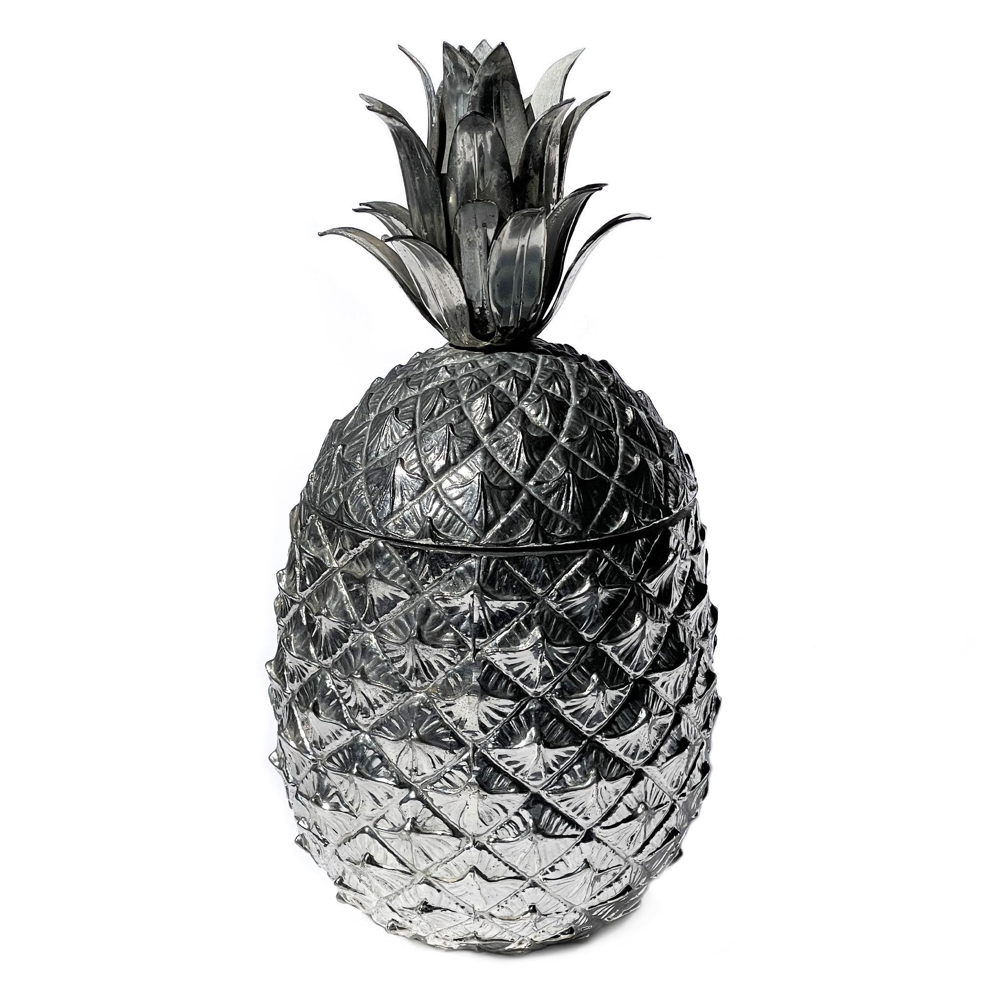 Silver life-size pineapple ice bucket & wine cooler by Mauro Manetti, Italy, 1960s.