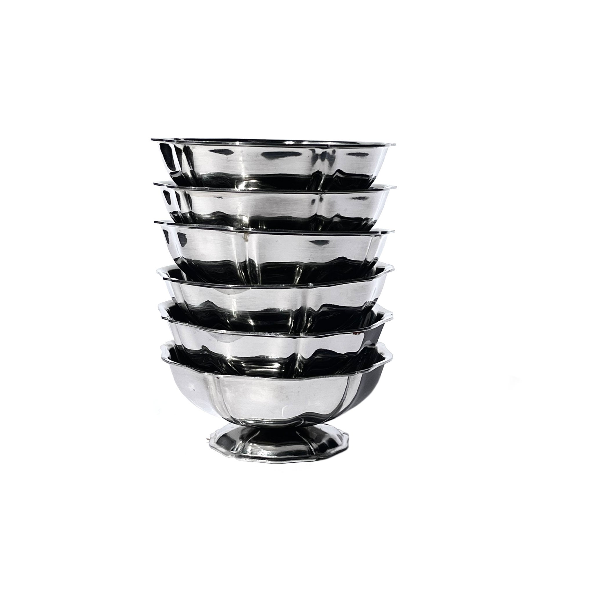 Floral stainless steel low cups.