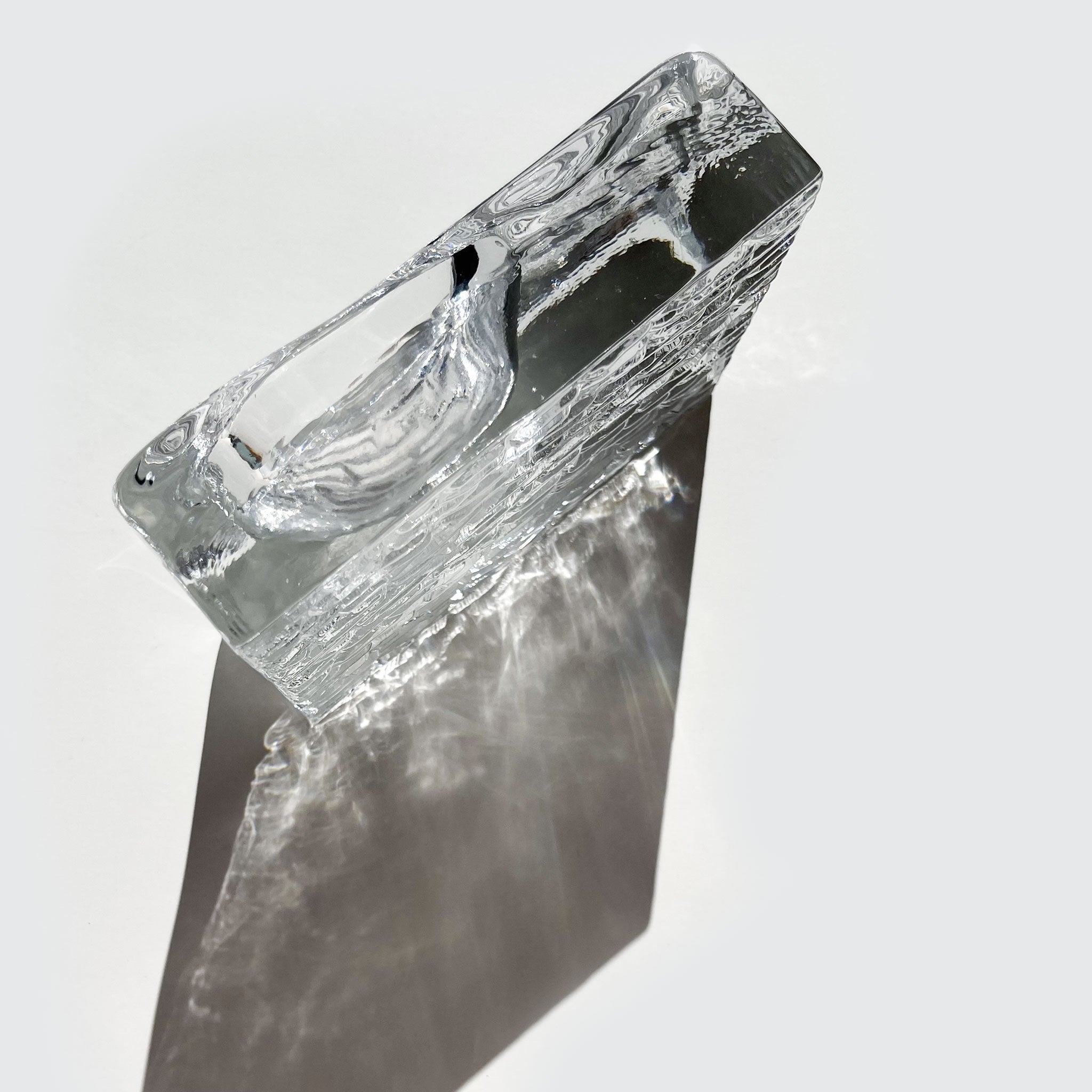 Sculptural ice-like glass tray by Rolf Sinnemark for Kosta Boda, Sweden, 1980s.