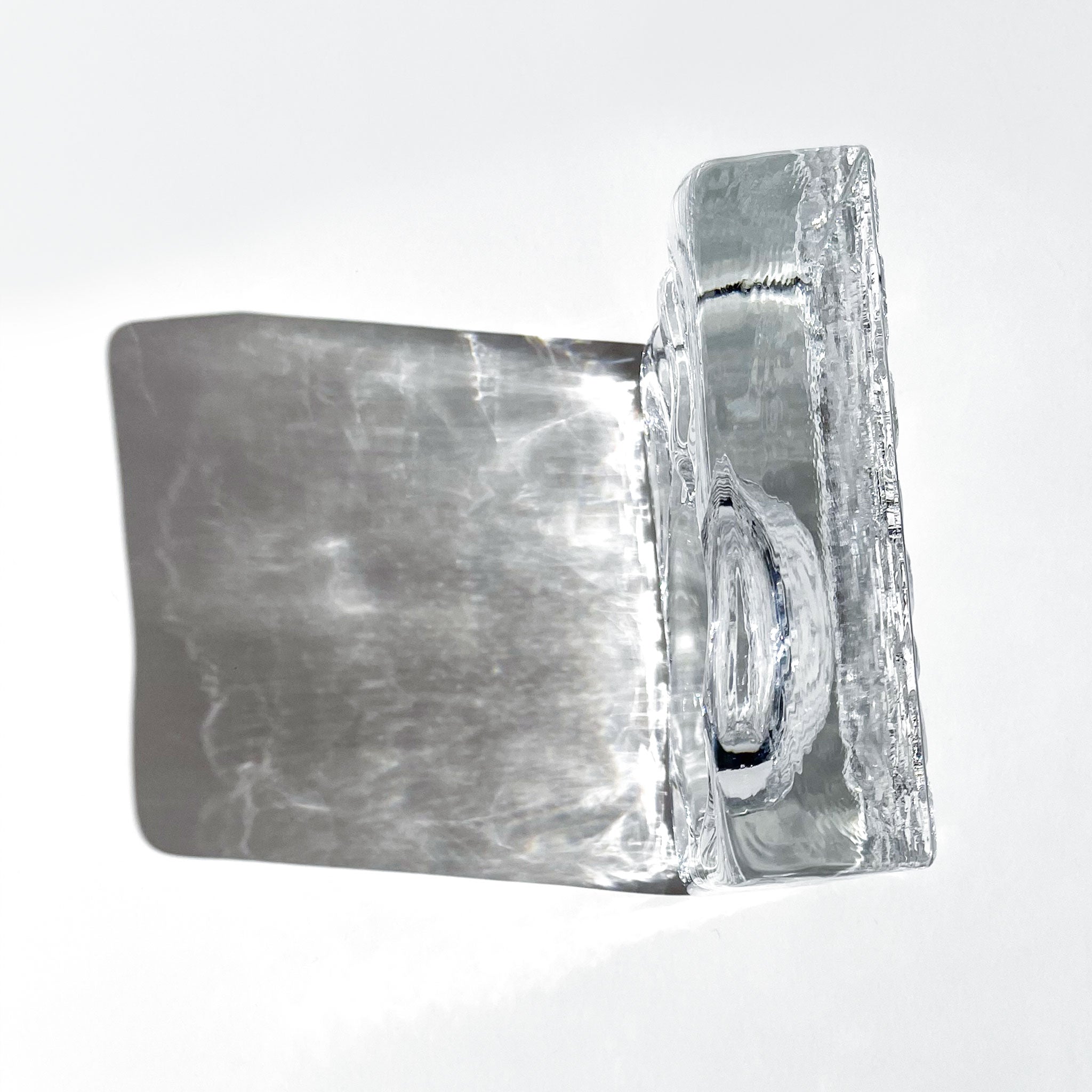 Sculptural ice-like glass tray by Rolf Sinnemark for Kosta Boda, Sweden, 1980s.