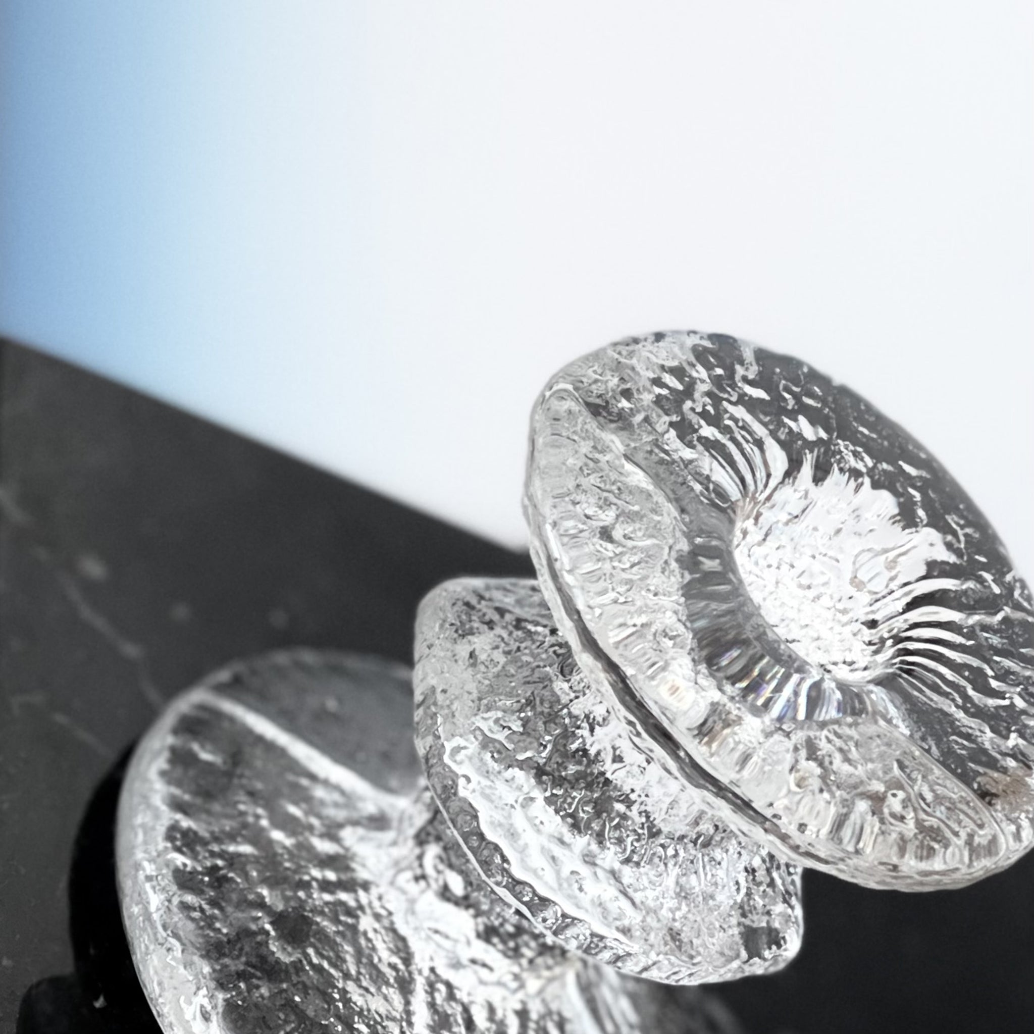 Set of 2 ice glass Festivo candleholders by Timo Sarpaneva, Iittala, Finland, 1960s.