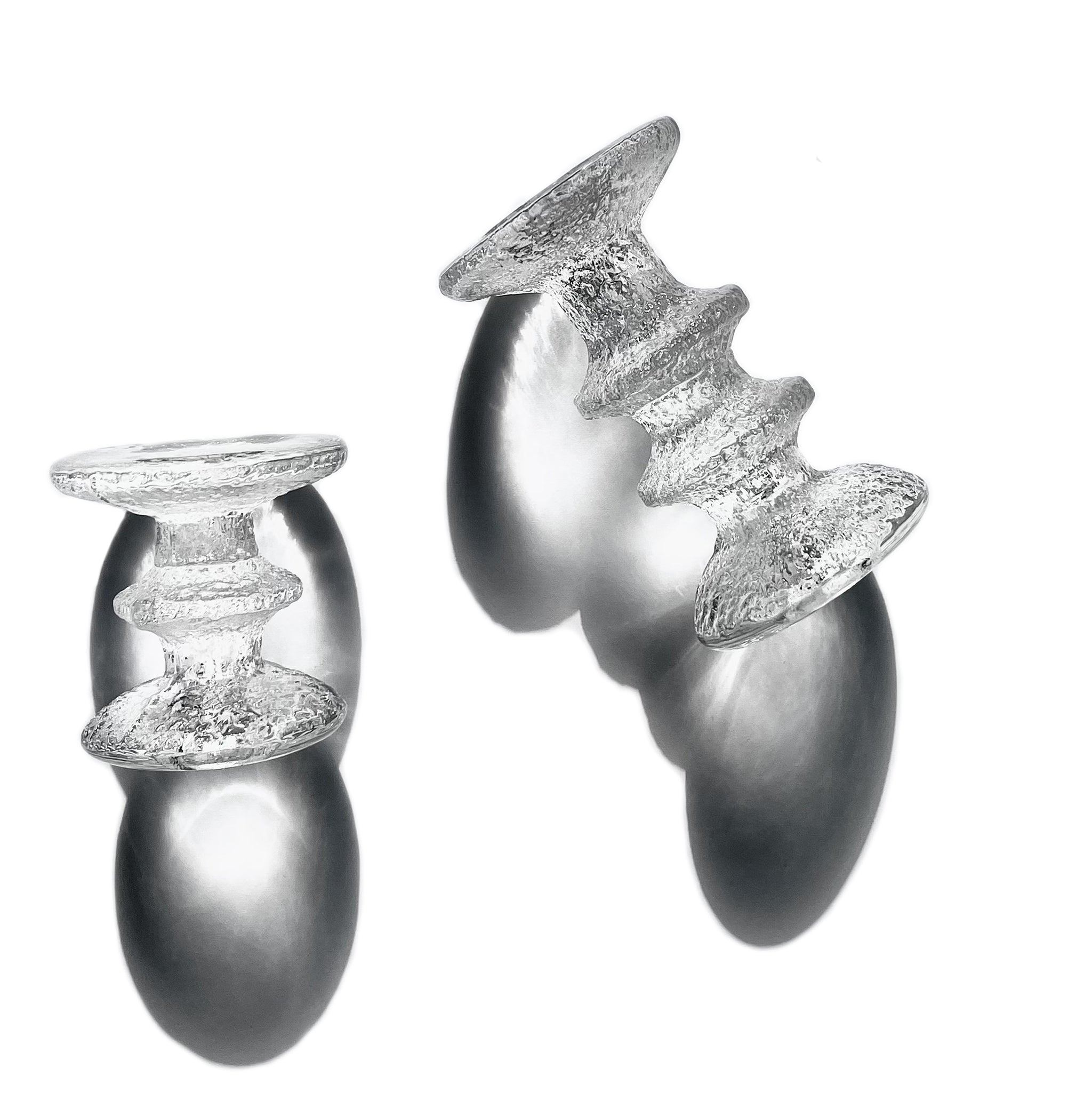 Set of 2 ice glass Festivo candleholders by Timo Sarpaneva, Iittala, Finland, 1960s.
